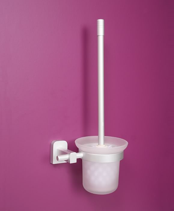  Satin Square Bathroom Toilet Brush With Frosted Glass Bowl Accessory