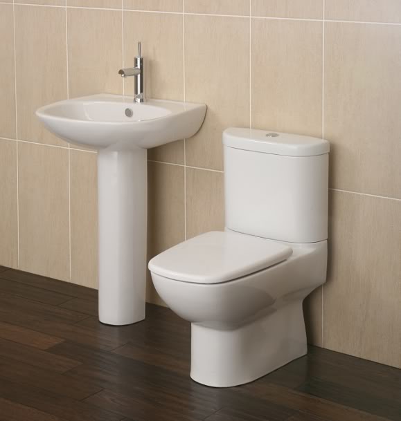 PP52 - Complete Contemporary Cloakroom, Toilet And Pedestal Sink (Tap NOT Included) - Toilets & Sinks - Bathroom Suites