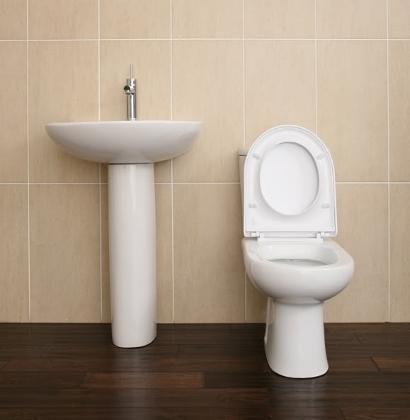 PP54 - Complete Contemporary Cubic Cloakroom Compendium, Toilet And Pedestal Sink (Tap Extra) - Toilets & Sinks - Bathroom Suites