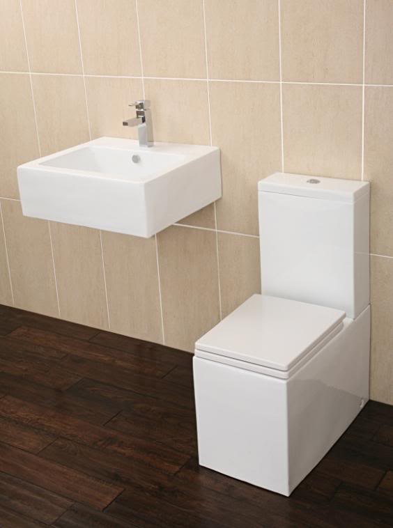 PP22 - Luxury Cubic Toilet and Squared Wall Hung Basin Set - Toilets & Sinks - 