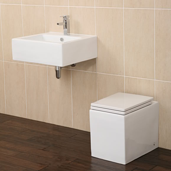 PP23 - Luxury Cubic Back to the Wall Toilet and Squared Wall Hung Basin Set - Toilets & Sinks - 