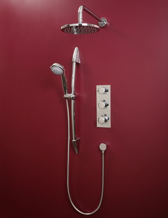  Concealed Thermostatic Shower Valve With Round Shower Head Riser Bar & Hand Shower