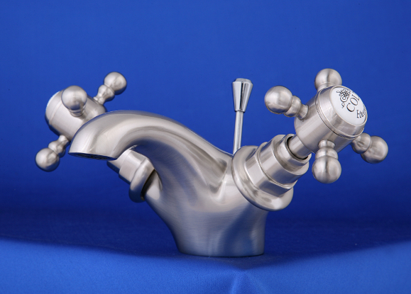  Traditional Satin Chromed Solid Brass Crosshead Low Pressure Basin Mixer Tap