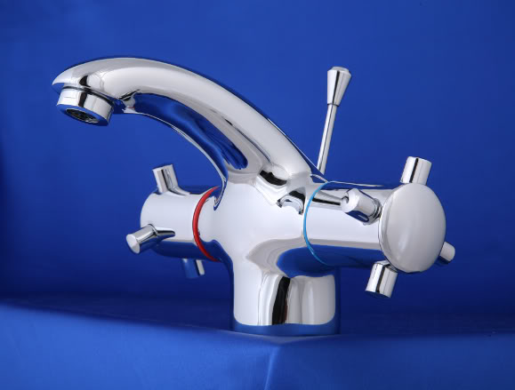TM1H3 - Chrome And Brass Mini Crosshead Basin Mixer Tap - Taps - Basin