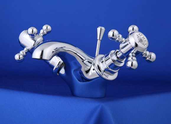 TM1C3 - Chrome And Brass Crosshead Basin Mixer Tap - Taps - Basin