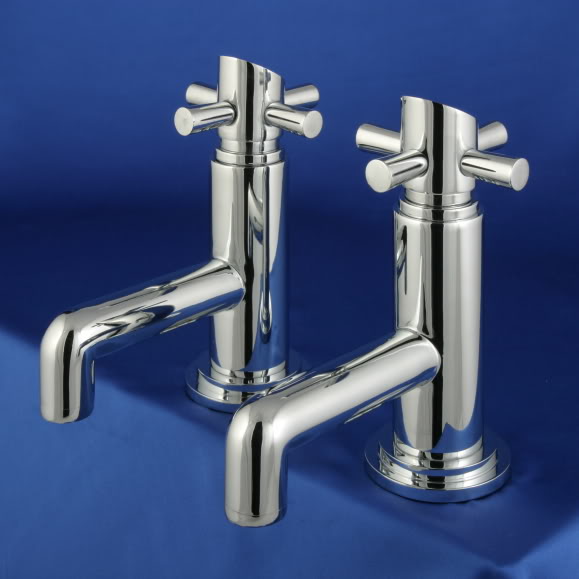 TT5 - Pair Of Deluxe Chrome Ski Slope Cross Head Basin Taps - Taps - Basin